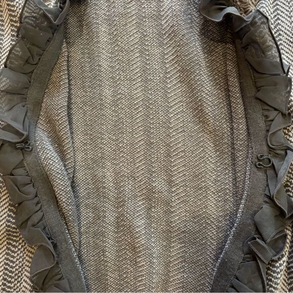 Dana Buchman Gray Striped Wool Blend Cardigan Hook closure with Fringe trim - Picture 3 of 6